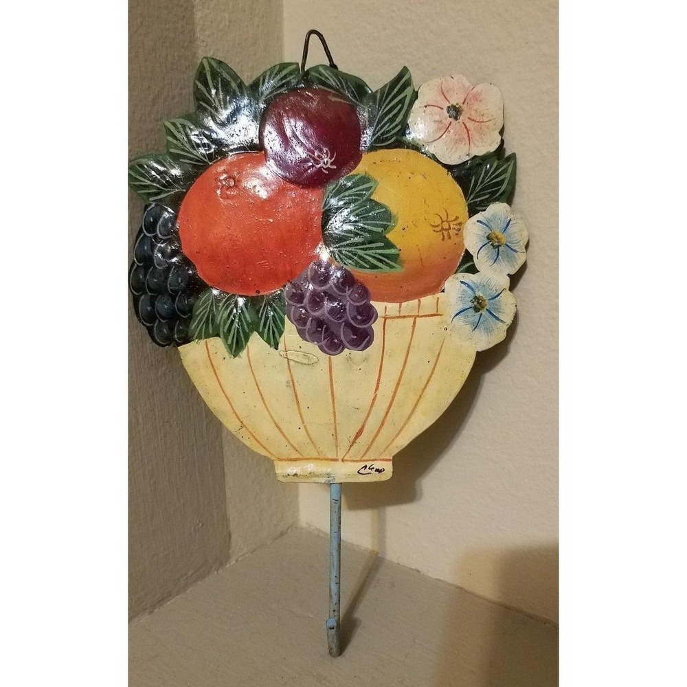Vintage BOHO handcrafted lacquered steel ornamental wall hanging piece with hook